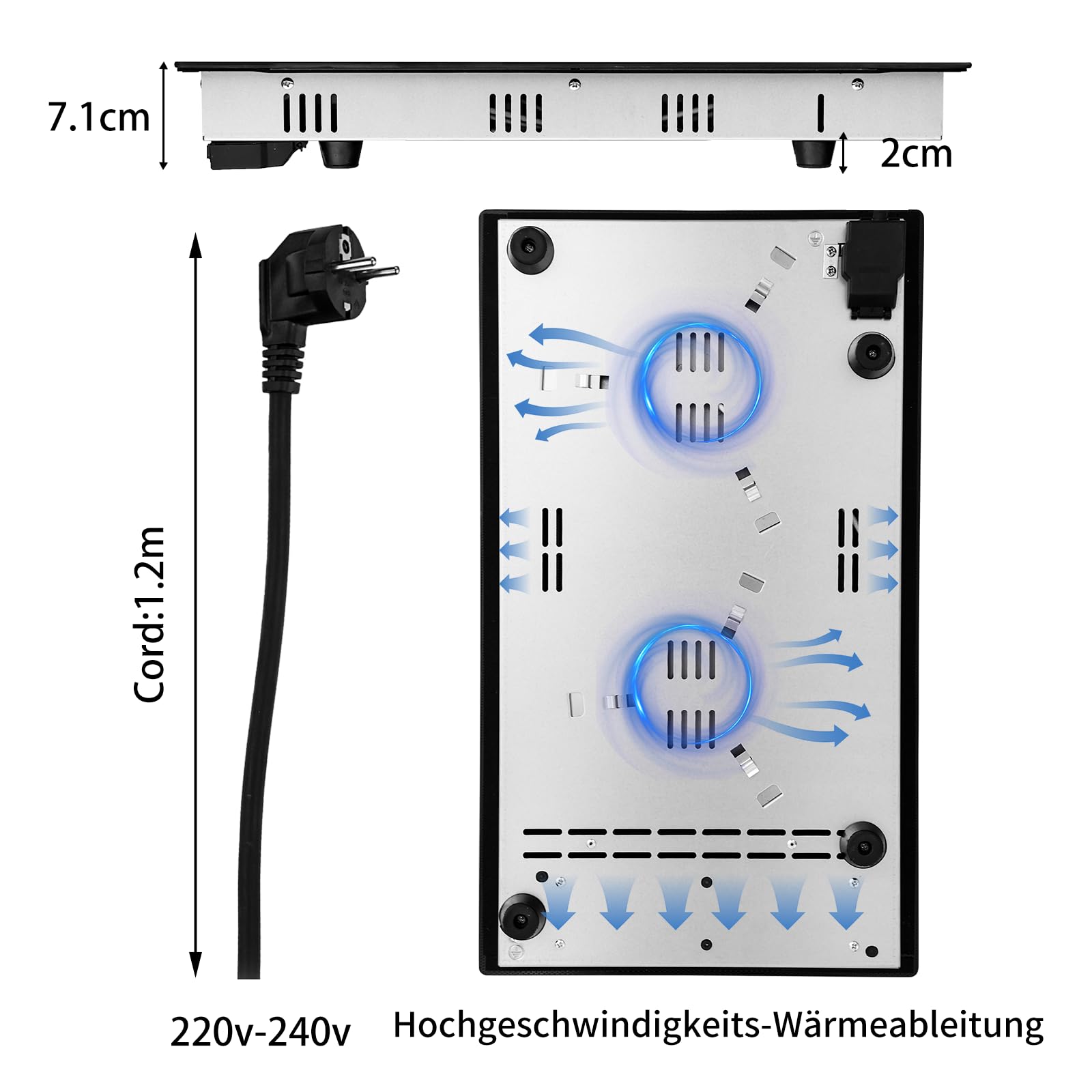 WEHIMO Glaskeramikkochfeld 2 Platten 3000W 29.5cm Domino Kochzonen Berührungssteuerung Kindersicherung Timer