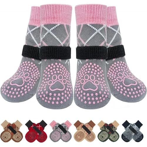 犬用 靴下6個入り9色 ネコポス 肉球保護 滑り止め靴下 犬の靴 柔らかい ペットソックス 転倒防止 室内 抜けにくい かわいい おしゃれS S/M ML XLサイズ (ピンク,L)