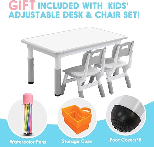 Miniatura 47 de Juego de mesa y silla para niños, juego de mesa y sillas para niños, altura ajustable, patas y organizador de mesa antideslizantes, escritorio de