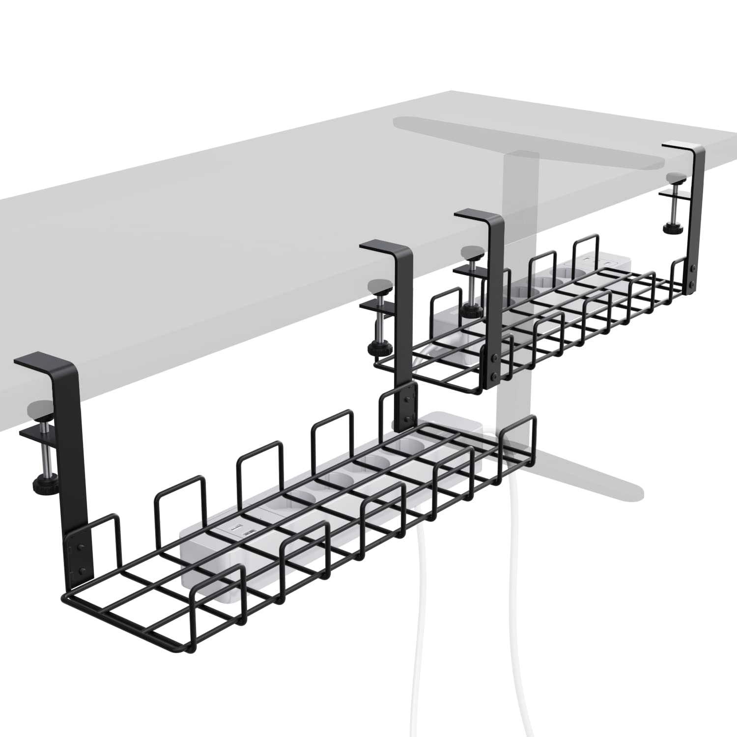 Desktop cable duct can be clamped for a tidy workplace – tool-free 4-way assembly – stows cables & power strips (2 × size M, grid design, cable organiser/cable management) KD Essentials