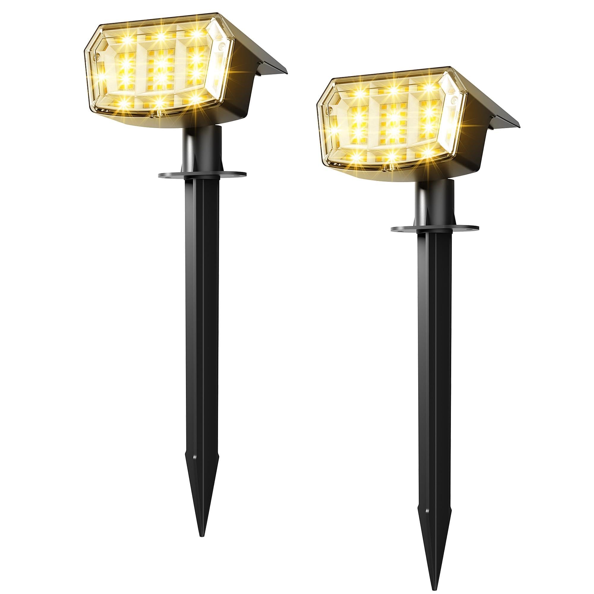 PATIOPIA Solar Spot Lights Outdoor Garden, 63 LED Solar Powered SpotLights, 3 Modes, IP65 Waterproof Garden UpLighters for Yard Pathway Patio Driveway (2 Pack,Warm White)