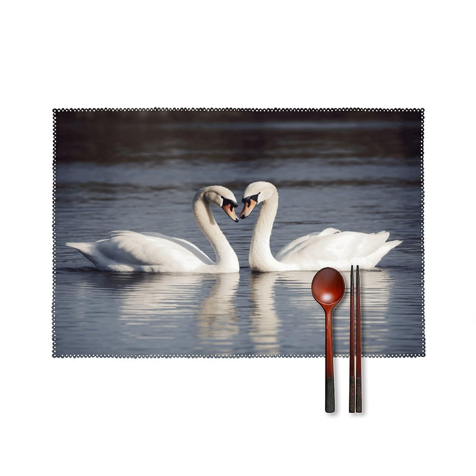 Romantic White Swan Placemats Set of 4 Heat Resistant Non-Slip Place Mats for Dining Table Washable Placemat Wipeable Dining Table Mat Canvas Place Mats Dining Table Decor
