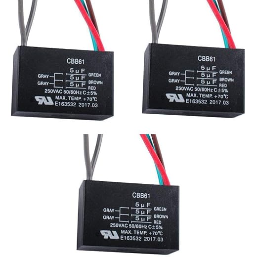 3 Pcs 5 Wire Ceiling Fan CBB61 Capacitor for New TECH 555u