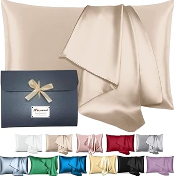 100% Silk Pillowcase for Hair and Skin Made in USA, Highest Grade Both Sizes 22 Momme Silk Pillow Cases Standard Size, Acne Pillow Case, Hypoallergenic, Machine WashableBeige, Standard