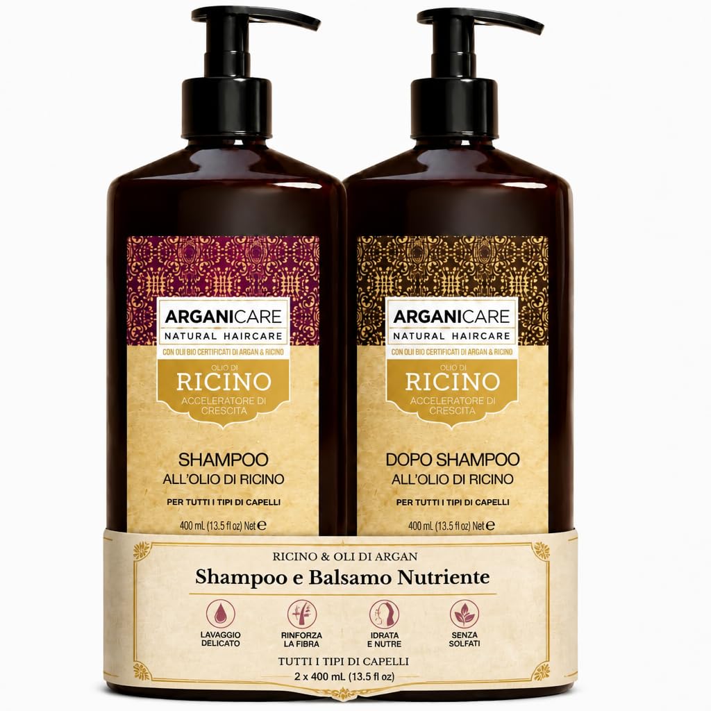 Arganicare | Duo Shampoo + Conditioner | Castor | Growth Accelerator | Gently cleanses & moisturizes hair | All hair types | 1x400 ml + 1x400mL