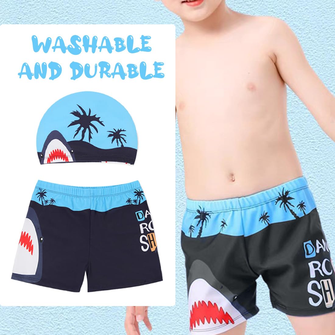 Costume Da Bagno Bambino Set - Pantaloncini E Cuffia Piscina Con Stampa Cartoon - Foto 3