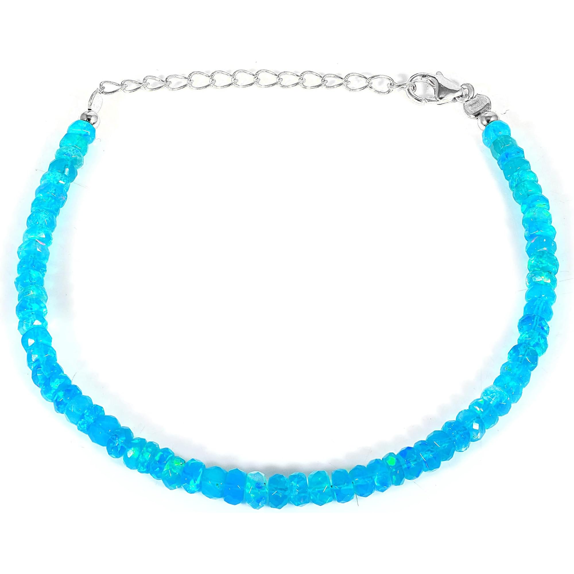 Vatslacreations 4MM AAA Natural Opal Bracelet - Faceted Fire Opal Beaded Bracelet, October Birthstone Jewelry, 925 Sterling Silver Clasp & 5CM Chain,
