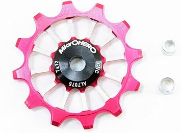 MicrOHERO Super Rotating Ceramic Bearing Narrow Wide Aluminum Pulley 12T Red