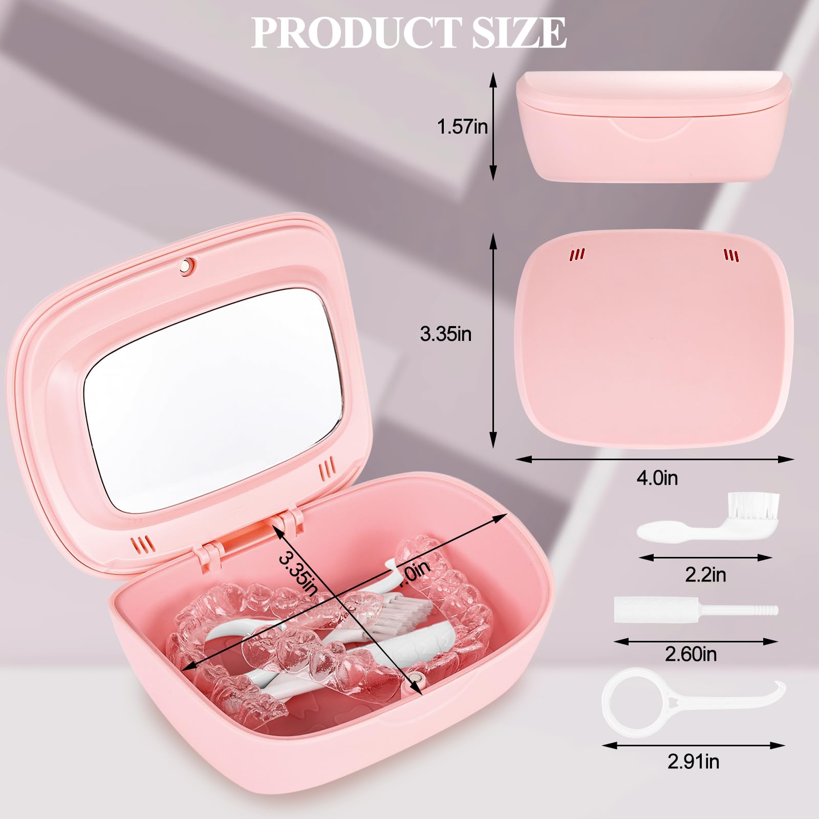 Funda alineadora de doble capa, estuche de retención con espejo, soporte de retención con herramienta de extracción y cepillo de limpieza con agujeros de ventilación compatible con funda de alineador,