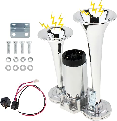 Miniatura 7 de Bocina de aire de 12V para camión, kit de bocina eléctrica súper fuerte de 600DB con doble trompeta y compresor para coches, camiones, trenes y
