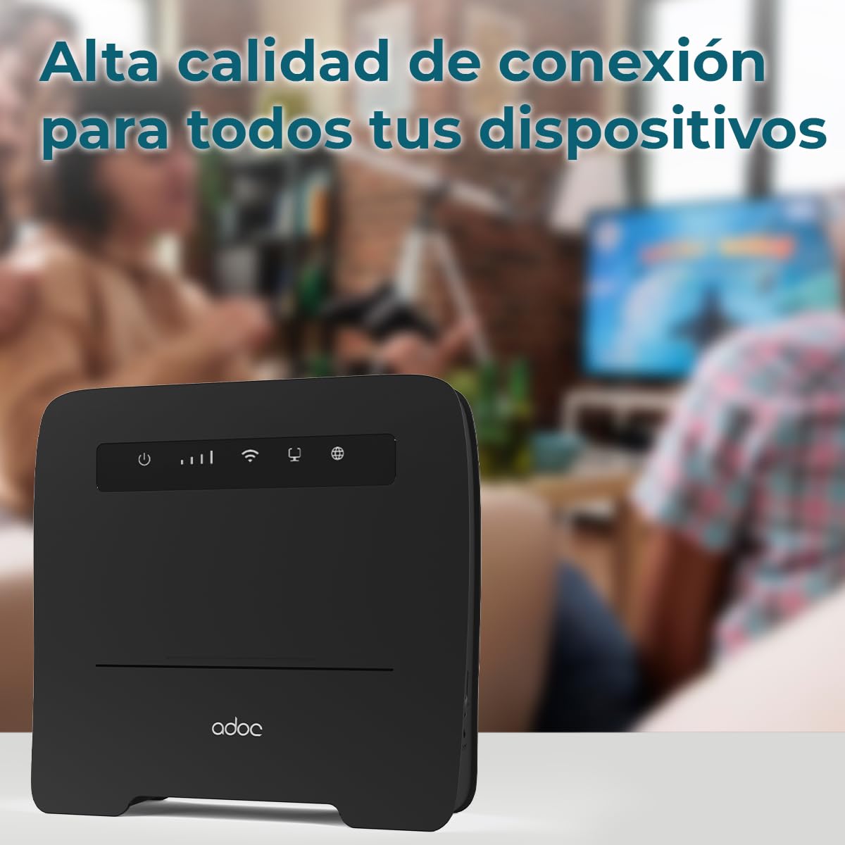 Router ADOC R45, 4G Cat 4, Velocidad de WiFi Superior a 300mbps, Compatible con FDD/TDD-LTE, UMTS, Edge/GPRS/gsm, Soporta Volte, 4 Puertos Ethernet LAN/WAN y 2 Puertos RJ11.