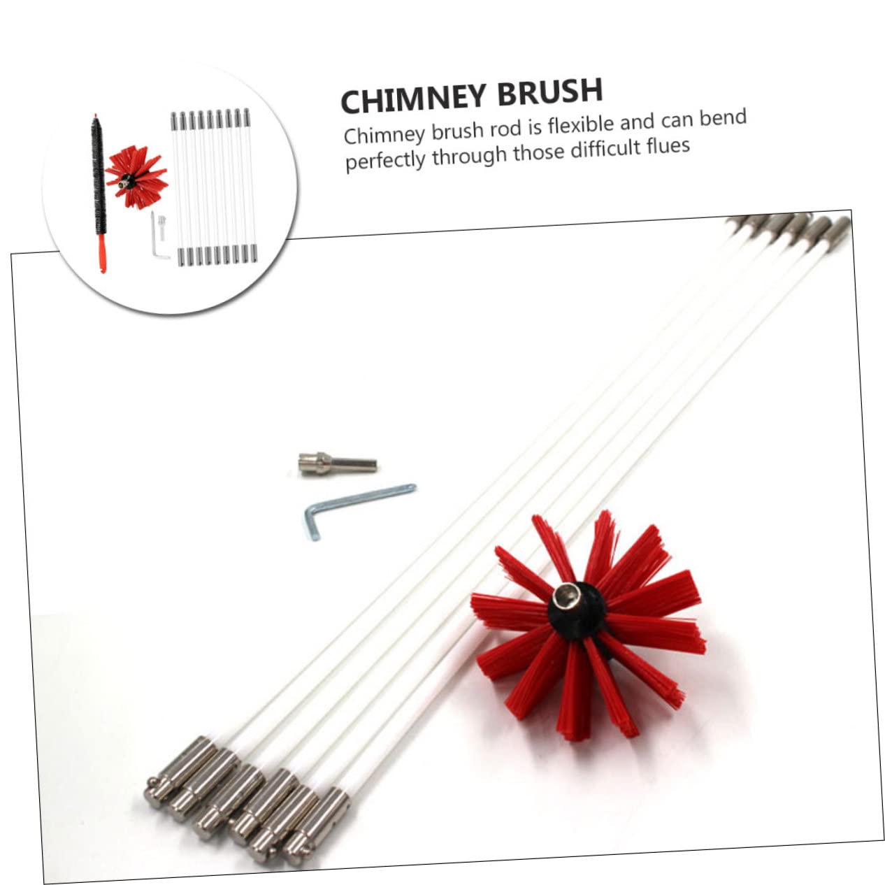 Spazzola per Stufa 9 Aste in Nailon Flessibili per Canne Fumarie | Kit Spazzacamino, Pulizia Tubi Pieghevoli, Non Graffia, per Canne Metalliche e Camini in Mattoni