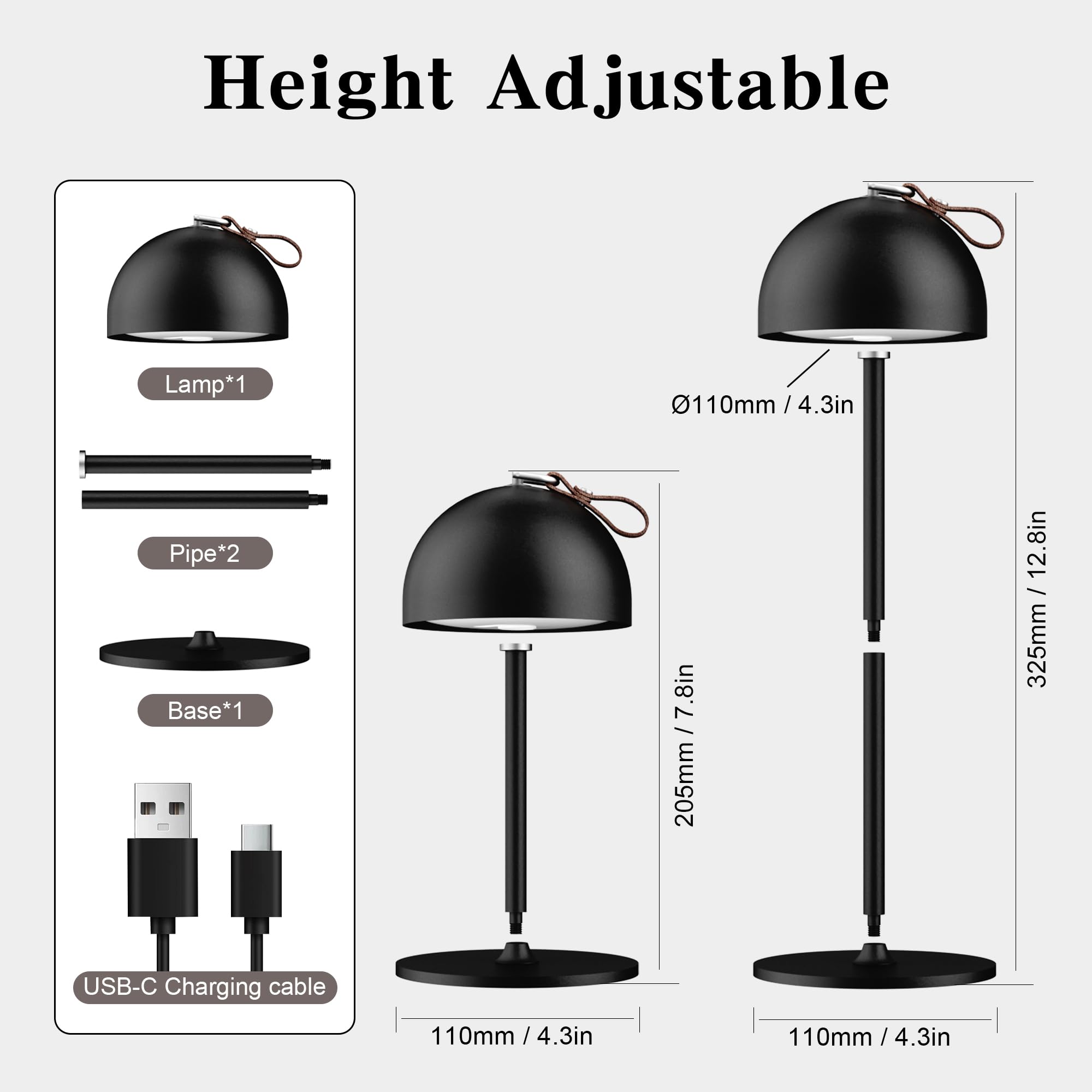Lampada da tavolo senza fili ricaricabile USB, comandi touch, luce