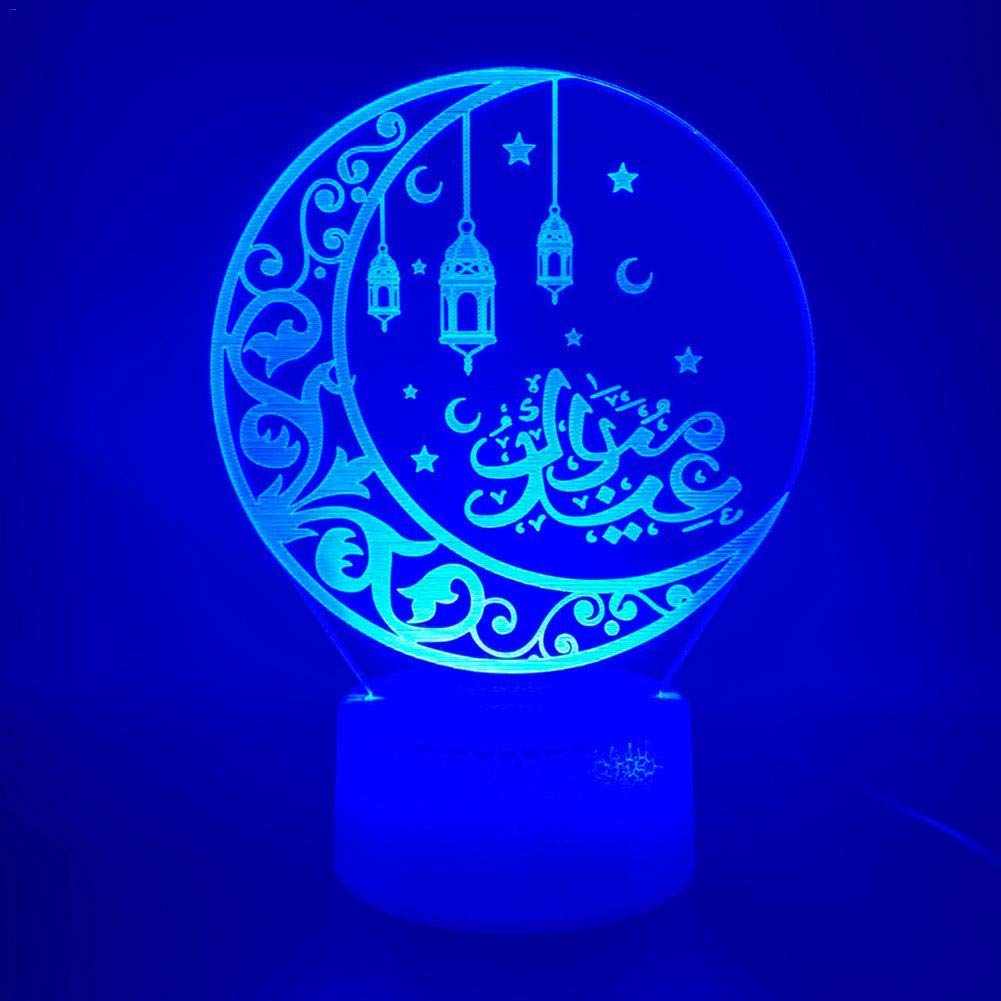 Lampada musulmana islamica 3D Luce notturna illusione ottica, 7 interruttori tattili che cambiano colore Lampade da tavolo con decorazione da tavolo con base in ABS piatto acrilico Regali per bambini