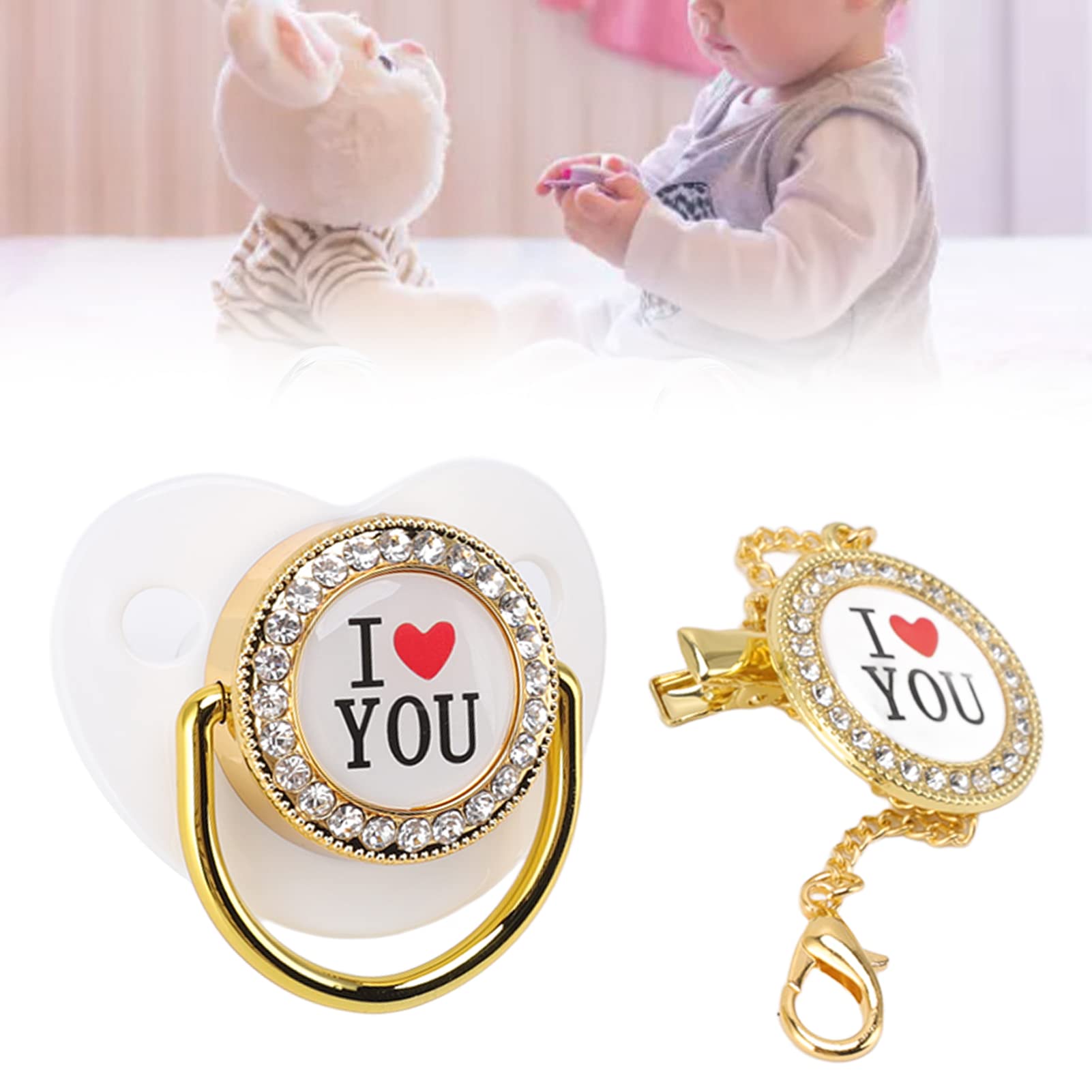 Bling Baby Pacifier, Attractive Party Pacifier Set (White M)