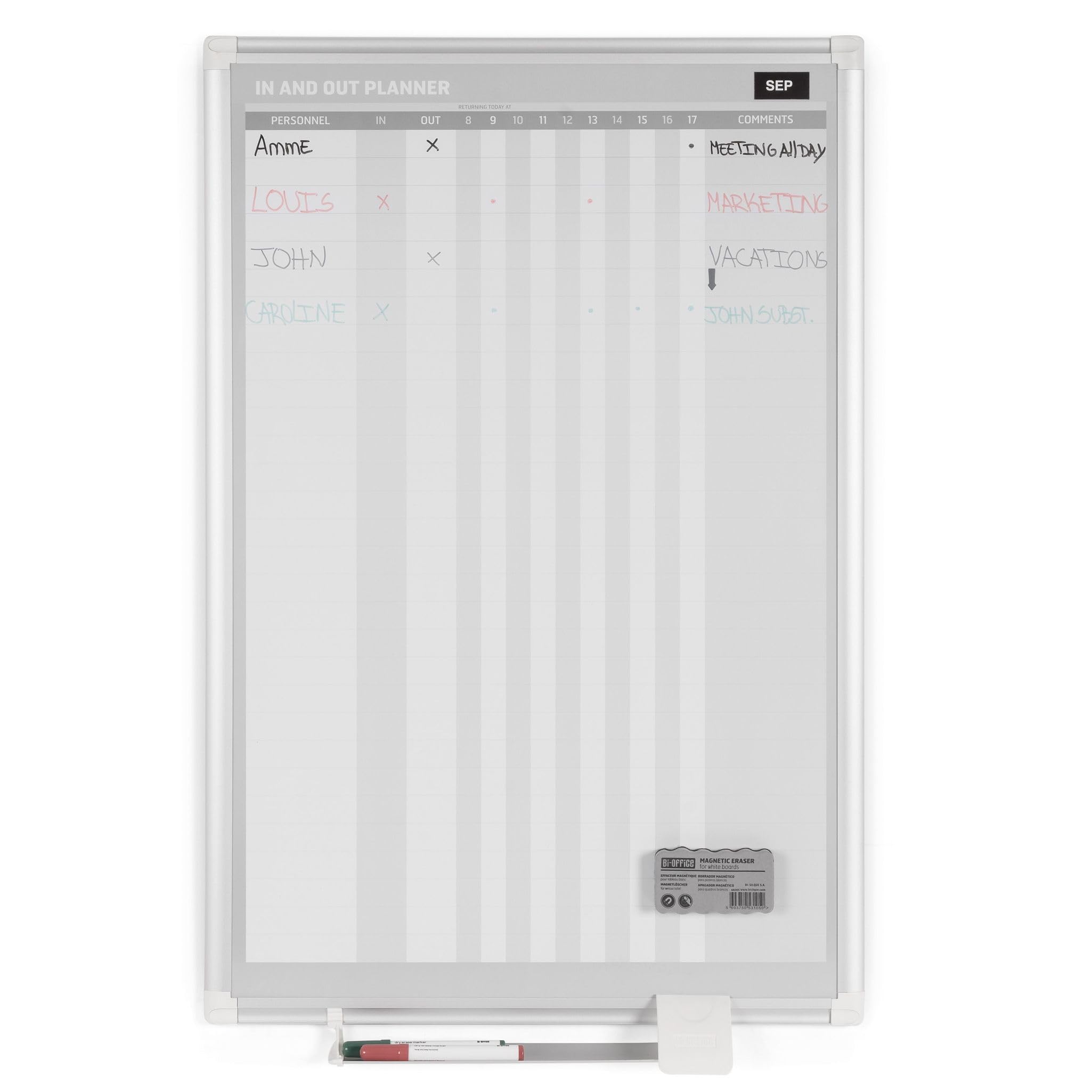 MasterVision Tablero planificador vertical magnético entrada salida