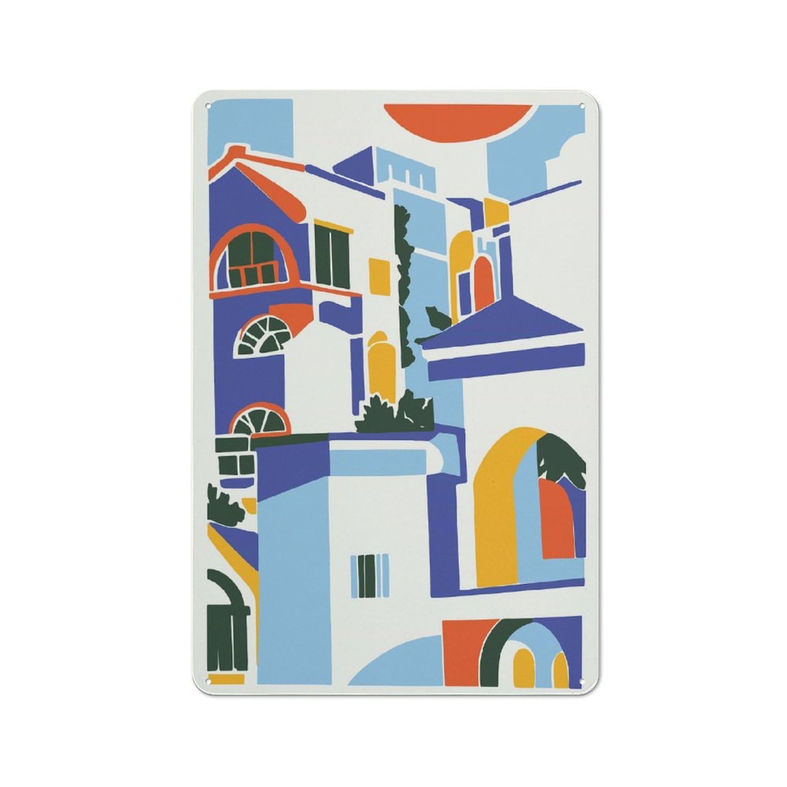 Junmoney Style-22 Tin Sign 30X20cm With Greece Santorini For Garage Wall, Retro-Style Decor, For Room Styling Across Garages And Workshops