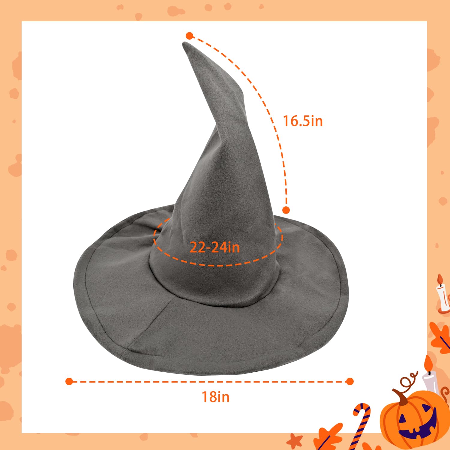VLYX Adult Witch & Wizard Hat - Pointed Halloween Hat Costume Accessory for Unisex Halloween Party Carnival, Fancy Dress (Grey) - Image 3
