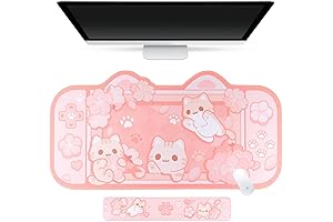 BelugaDesign Sakura Cat Desk Pad | NS Switch Keyboard Laptop Gaming Setup...