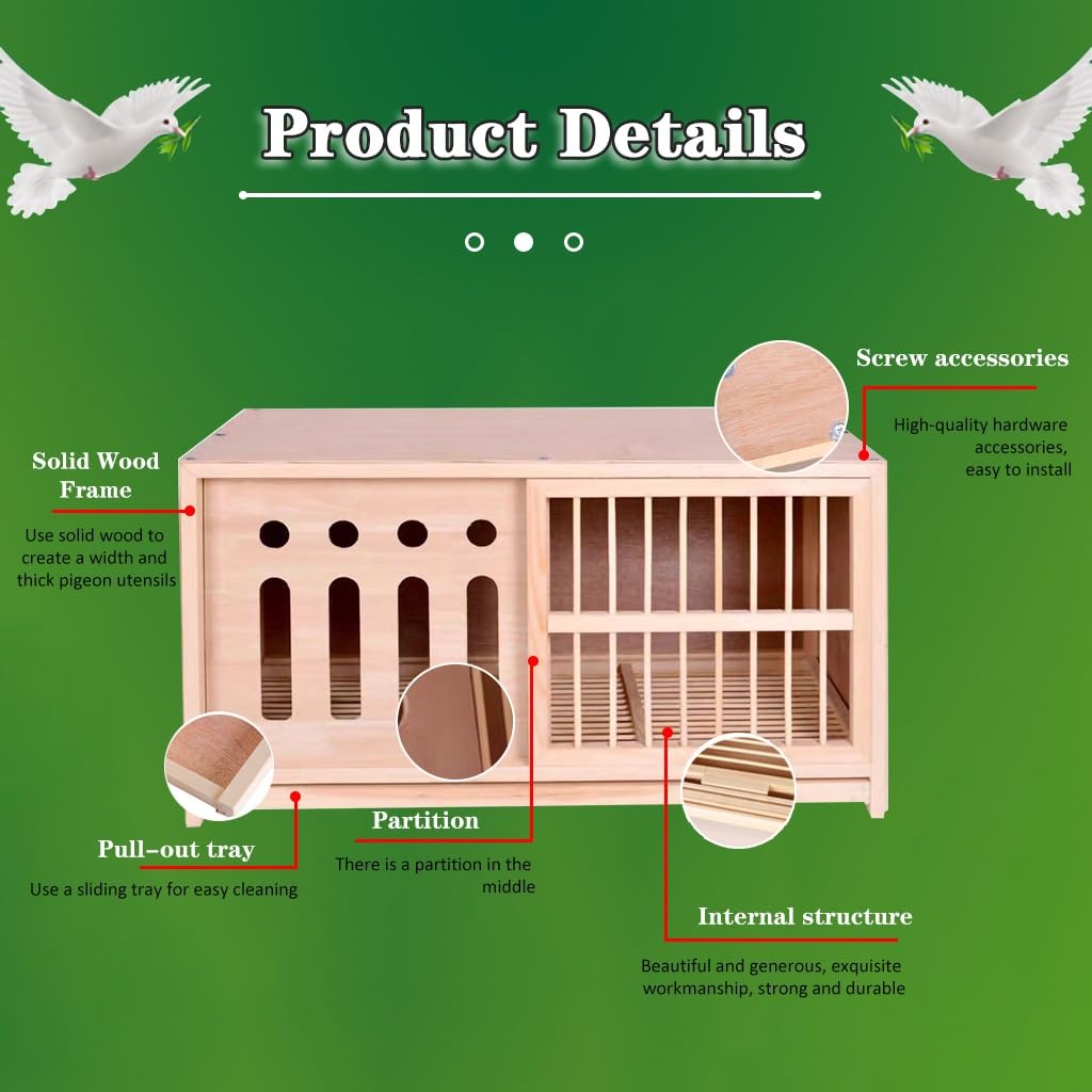 Caja Nido para Palomas para Exteriores con Puerta A Prueba De Luz, Jaula Grande para Palomas, Pajarera para pájaros con Puerta Corrediza De Madera Maciza(23.6IN*1)