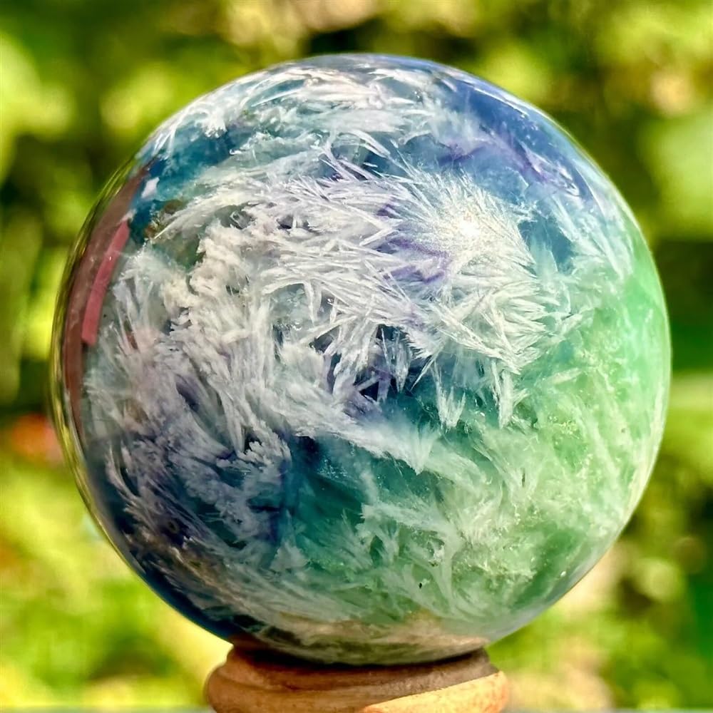 BHBHCPZGR Stone Snowflake Feather Fluorite Ball, Quartz Crystal, Divination Ball(Size:410-500g)