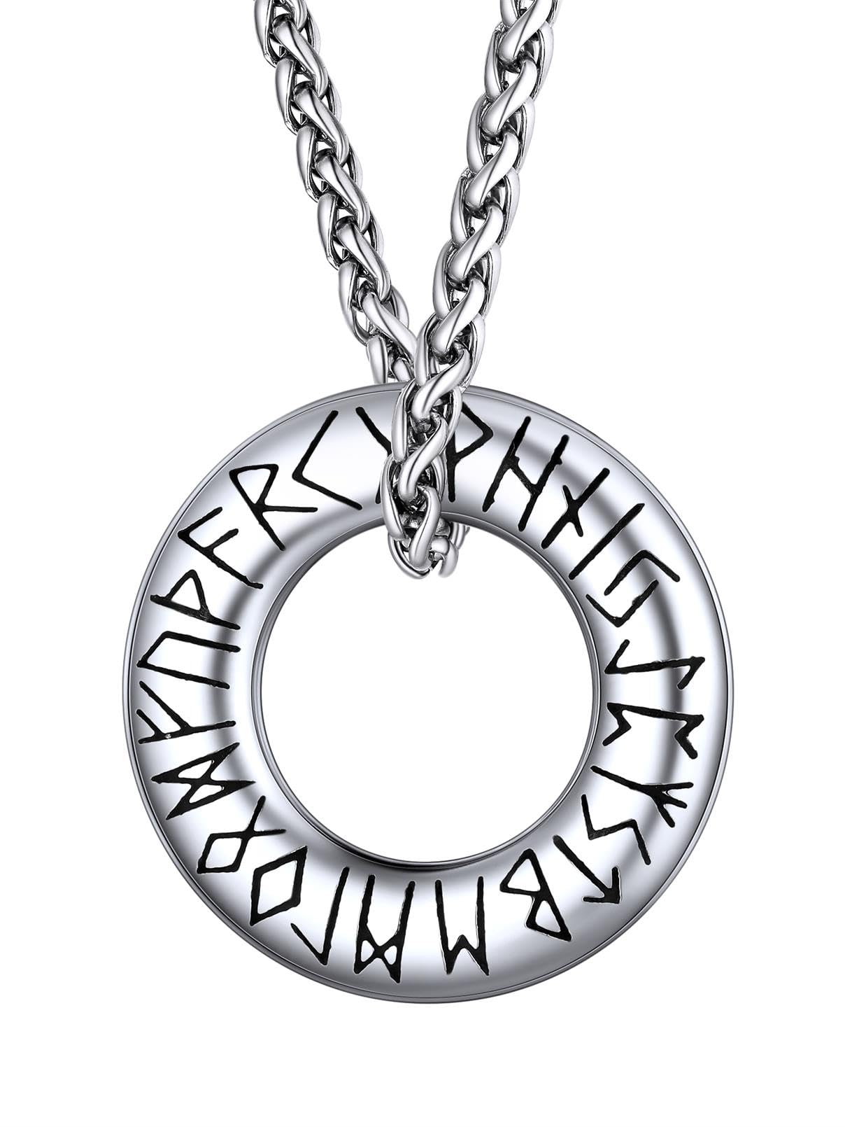 FaithHeart Collar Vikingo Runas Acero Inoxidable 316L Hombre Mujer Letras Alfabetos Rúnicos Joyería Espiritual Nórdica de Talismán de Familias Parejas
