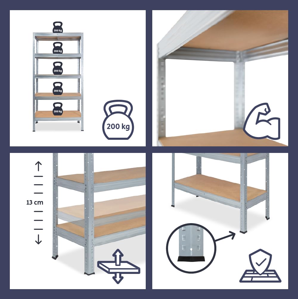 shelfplaza Pro 155x40x60 cm Estantería Pesada en galvanizada con 4 baldas y 200 kg de Capacidad de Carga por balda