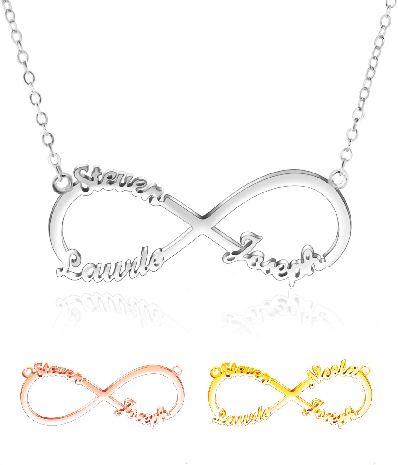 AmlionPersonalised Necklaces -925 Custom Infinity Necklace- 2,3,4 Name Necklace for women, Friendship Necklace - Personalised Gift