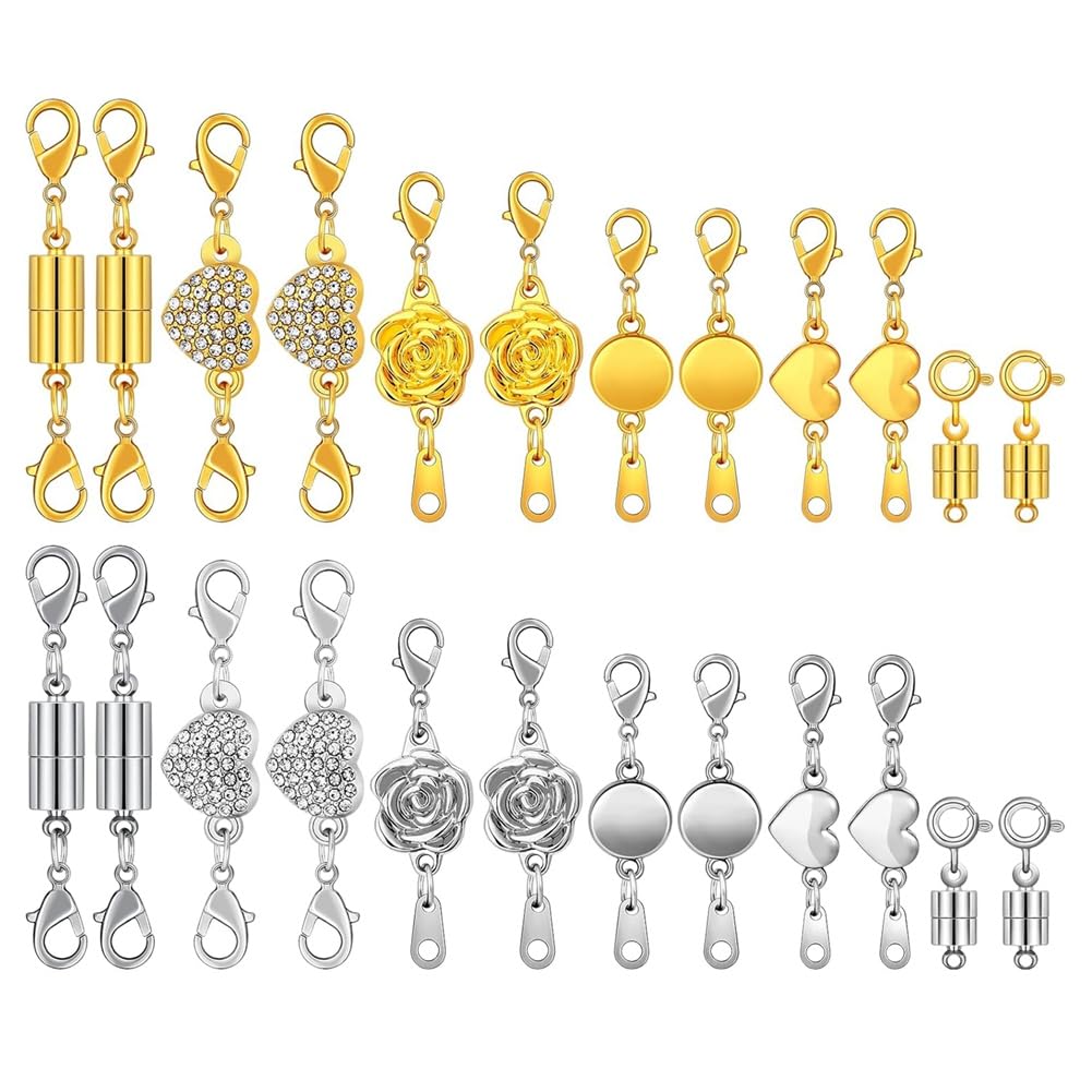 CTRLZS 24pc Magnetic Necklace Clasps & Closures Rose Round Cylindrical Jewelry Magnetic Clasp Connector Locking for Necklaces