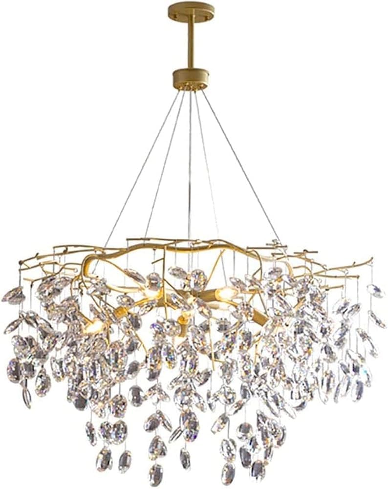 Lampa sufitowa, nowoczesne fajerwerki kryształowe podczas spalania, wisząca lampa ze szczotkowanego mosiądzu, vintage SXSHEYSs (8 głowic) lampa wisząca