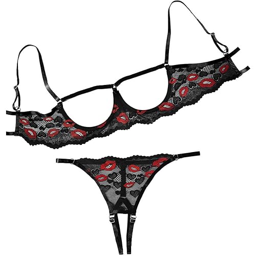 Lilosy Sexy Underwire Floral Lace Sheer Lingerie Set for Women See Through Bra and Panty 2 Piece