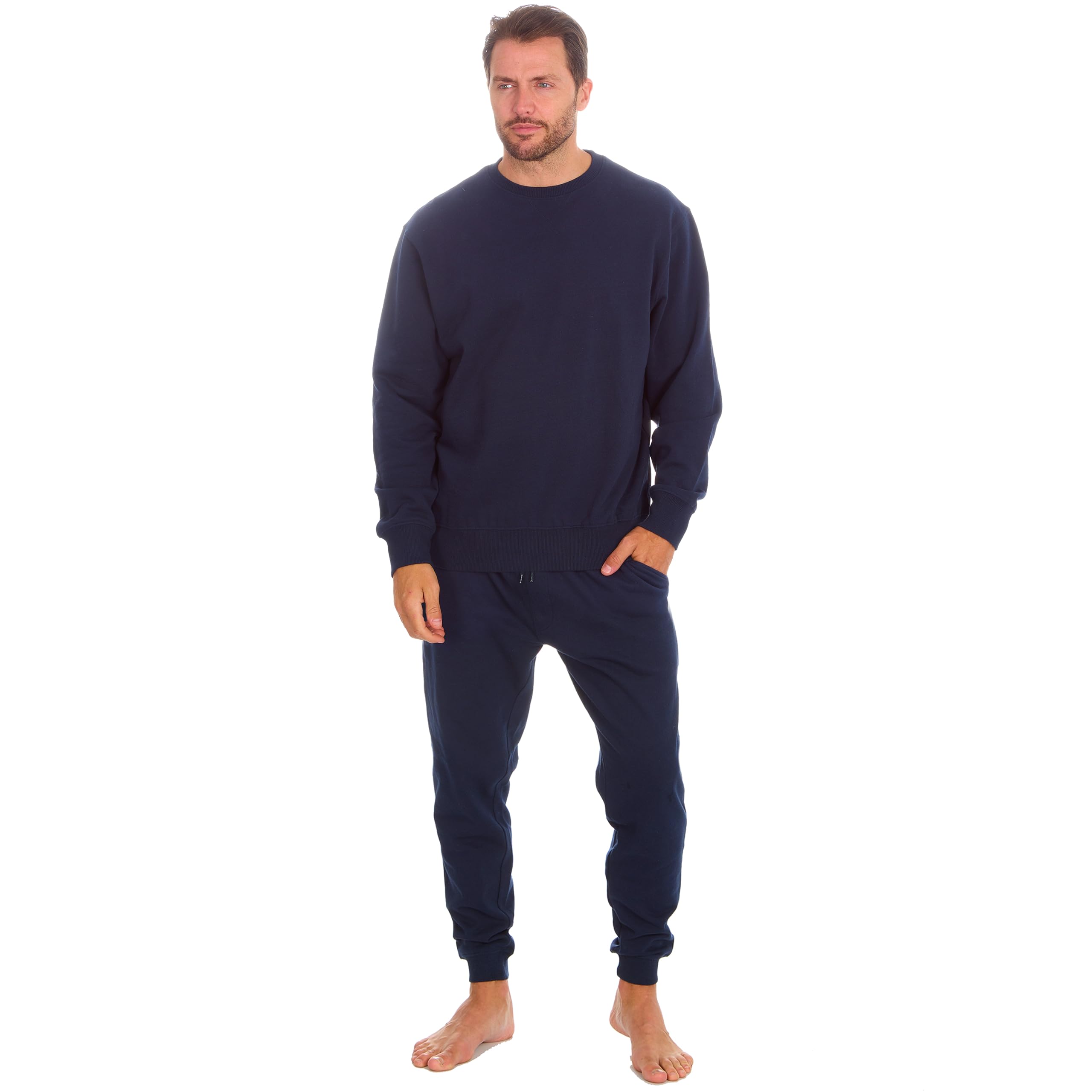 Metzuyan Men's Navy Tracksuit Crew Neck Pullover Joggers Set Plain Track Overhead Top Bottoms Xl