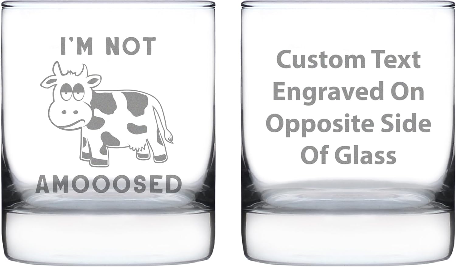 Custom Not Amooosed - Funny Cow Personalized Whiskey Rocks Glass Gifts for Men & Women - Fun Whisky Drinking Tumbler Décor