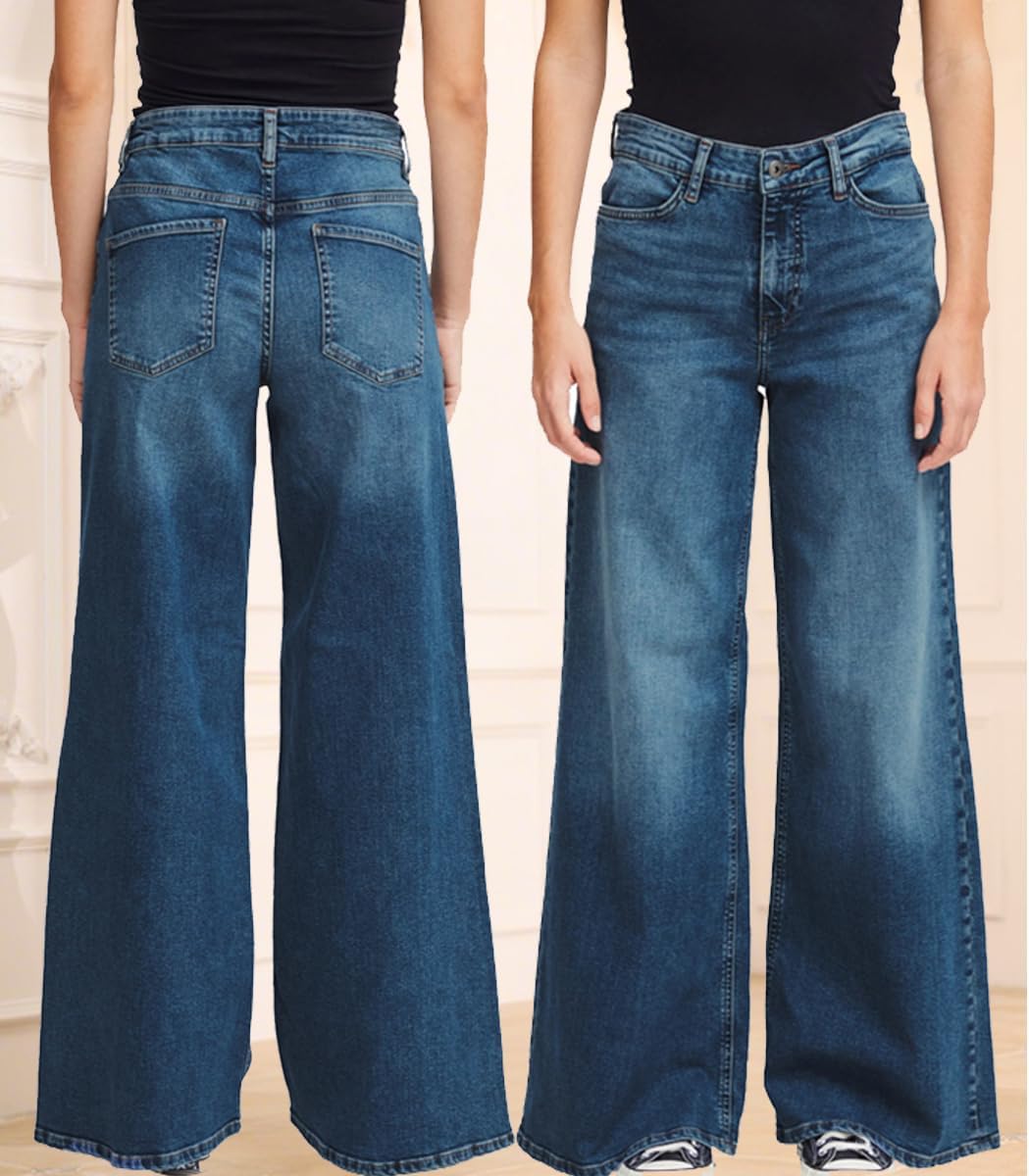 JTNFairy Women's Wide Leg Jeans High Waisted Stretchy Straight Leg Jeans Loose Trendy Denim Pants with Pocket - Image 7