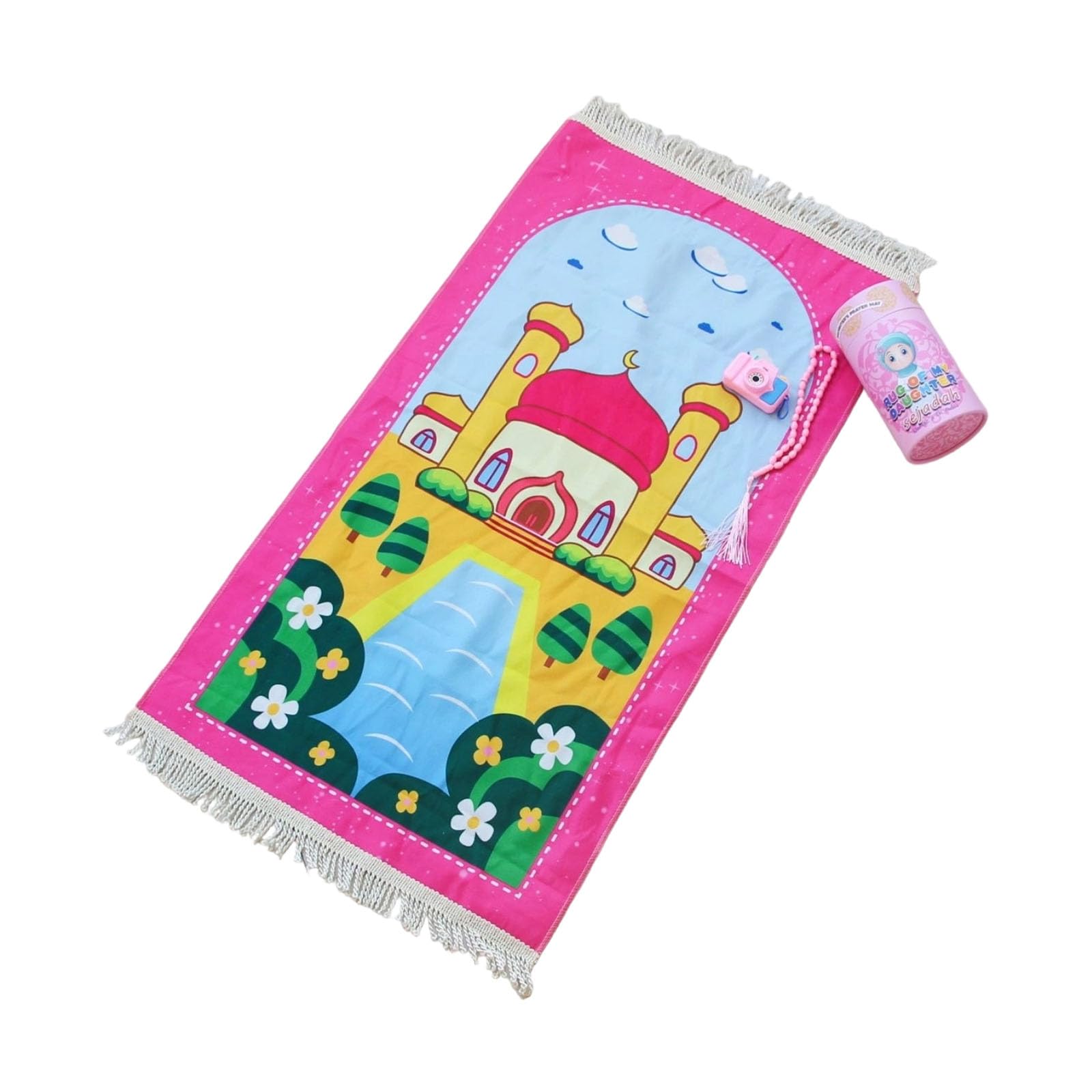 Oxxggkao Washable Muslims Prayer Rug with Tassels Soft Islamics Carpet Mat Cartoon Pattern Blanket Floor Pad for Children Gift Cartoon Themed Blanket