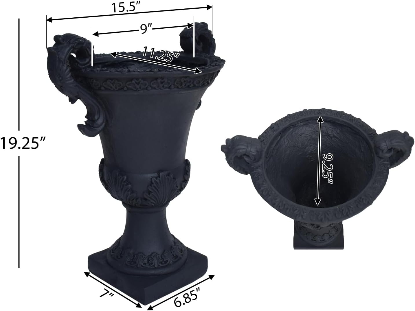 Delphine Black Concrete Urn Planter - Modern Square Design for Indoor/Outdoor Use