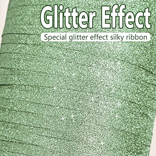 Image of PartyWoo Green Ribbon, 500 Yard, Sage Green Curling String Balloon Thin Gift Glitter Ribbon for Gift Wrapping Balloons Presents Floral Graduation Christmas Birthday Wedding Party Decorations (1 Roll)