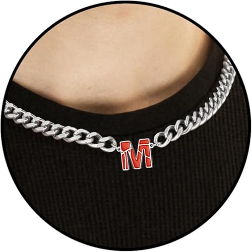 Basketball Necklaces for Boys Stainless Steel Initial Necklace with Letter A-Z 6.5mm Cuban Chain Adjustable Gifts for Men Boys 16+2 Inches