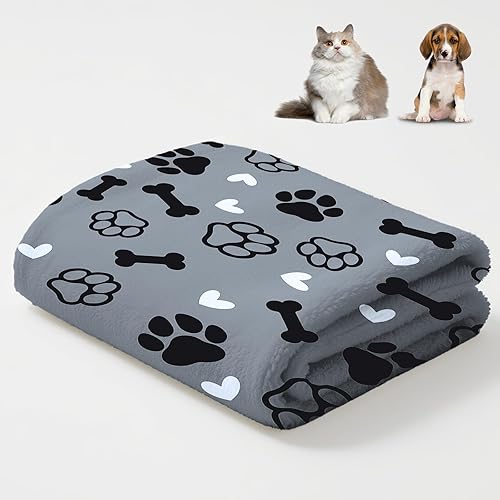 Zzkol Super Soft Pet Blanket for Dog Cat, Cute Paw Prints Bones Love Hearts Wash
