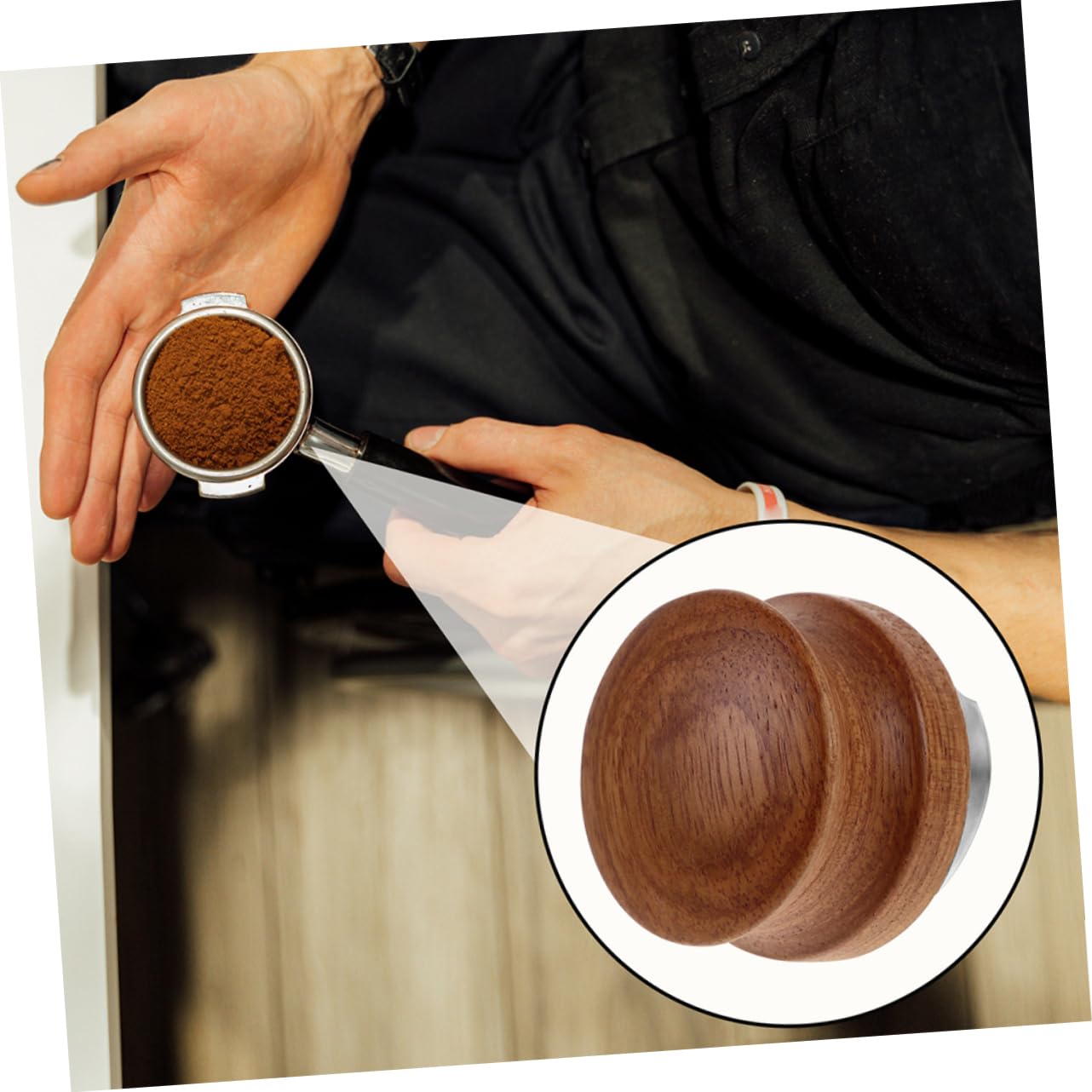 NUOBESTY Prensador De Polvo Huanghuali Con Mango De Madera De Peral y Base De Acero Inoxidable Herramienta Manual Para Prensar Espresso Accesorios Para Cafeterías