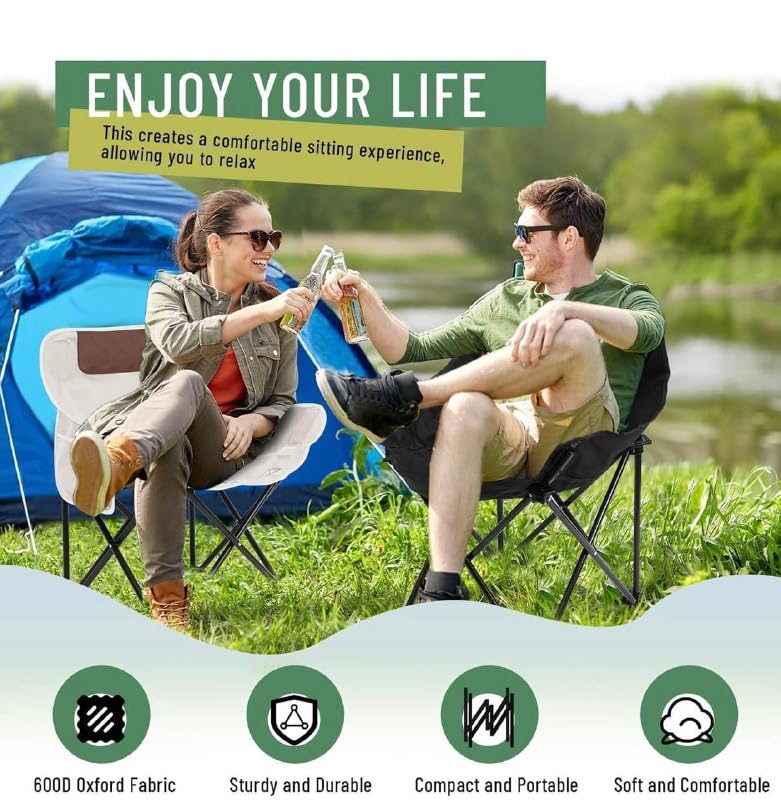 Image of Lightweight Foldable Camping Chairs with Armrest & Storage Bag for Camping, Picnic, Garden, Beach & Travel Use (Black)