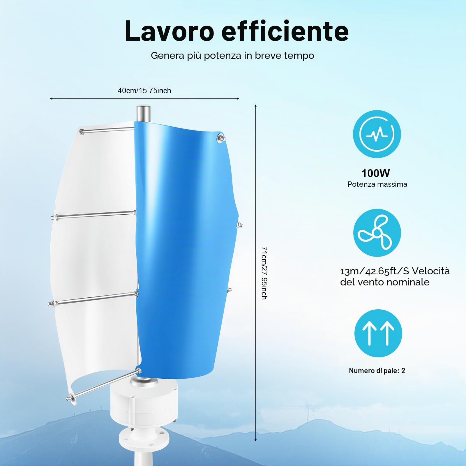 Generatore eolico verticale, 100 W, turbine eoliche con centralina, generatore di turbine eoliche per casa, affari e alimentazione industriale, silenzioso