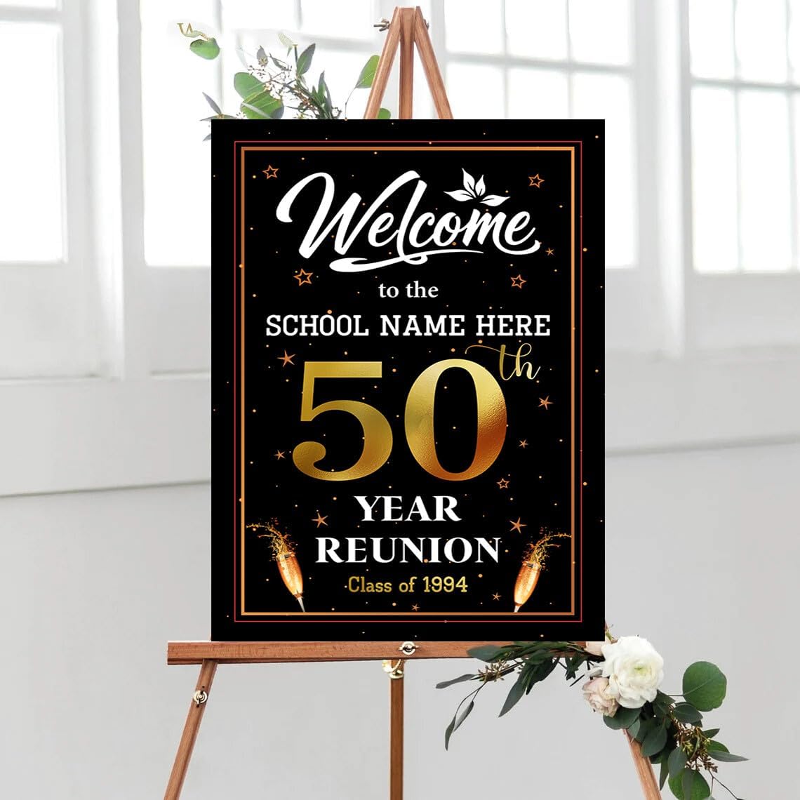 Personalized 50th Class Reunion Welcome Sign, 12" x 18" Plastic Yard Sign with Metal Stakes