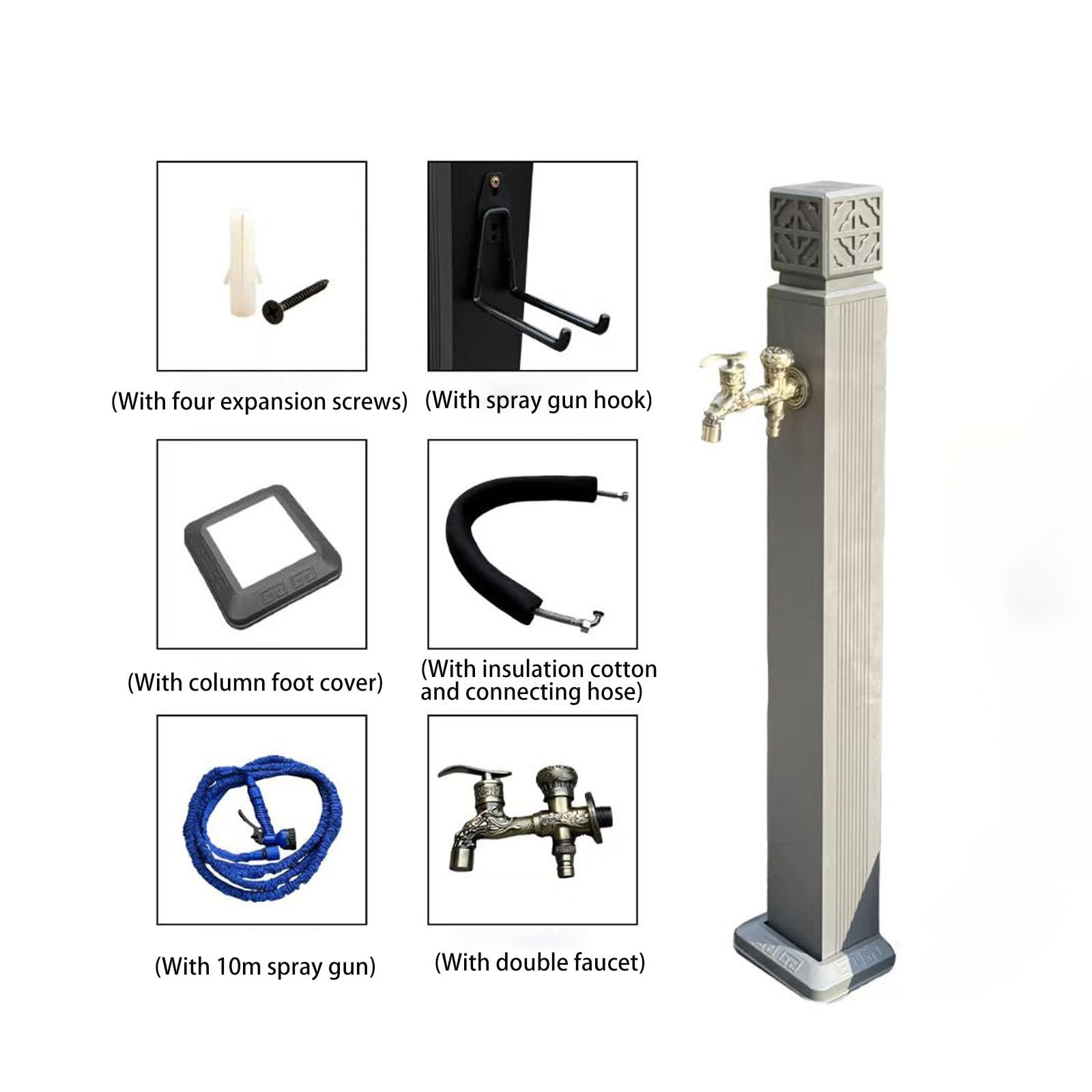 Genérico Columna de Agua Independiente de Aluminio con Grifo - Soporte anticongelante para Manguera de jardín para riego y Lavado, Negro, 100 x 163 cm - Solución Duradera para hidrantes Exteriores