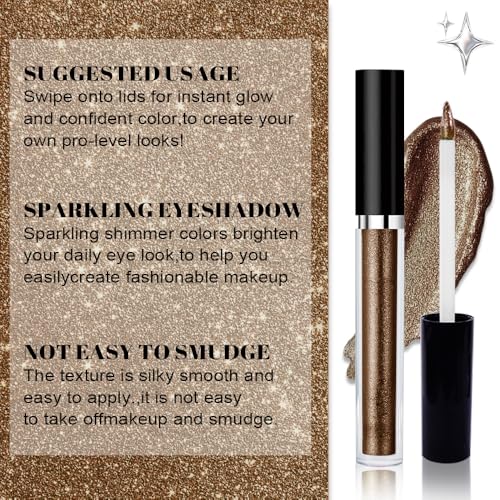 Image of SUAKE Liquid Sparkling Glitter Eyeshadow Stick Pack - High Pigment Shimmer Metallic Eye Shadow, Long-Lasting, White Blue Black Gold Purple Bold Colors,Quicking-Dry (10#-Dark Gray, Pack of 1)