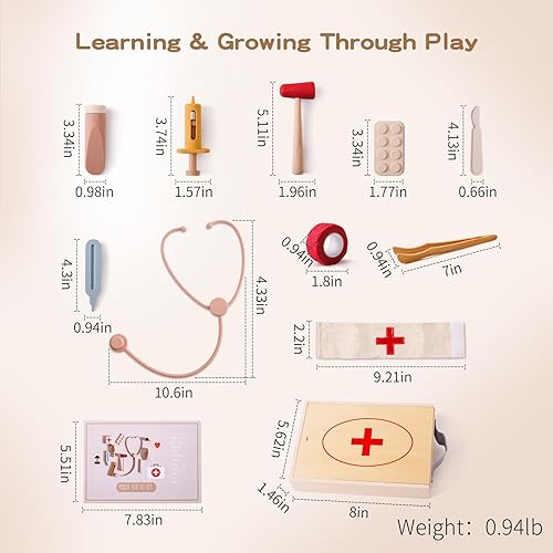Miniatura 6 de Kit médico para niños, kit médico de silicona de madera, juego de doctor para niños pequeños, juego de rol para niños y niñas, juguete educativo