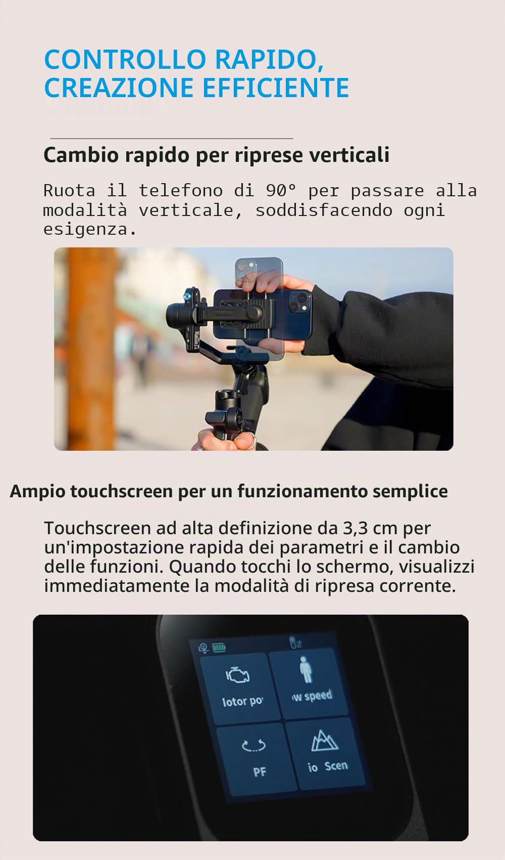 FeiyuTech SCORP Mini 3 Stabilizzatore Gimbal per Smartphone, Modulo di Tracciamento IA e Ventola di Raffreddamento Integrato, Gimbal Phone 3 Assi 2 Kg con Impugnatura Integrata
