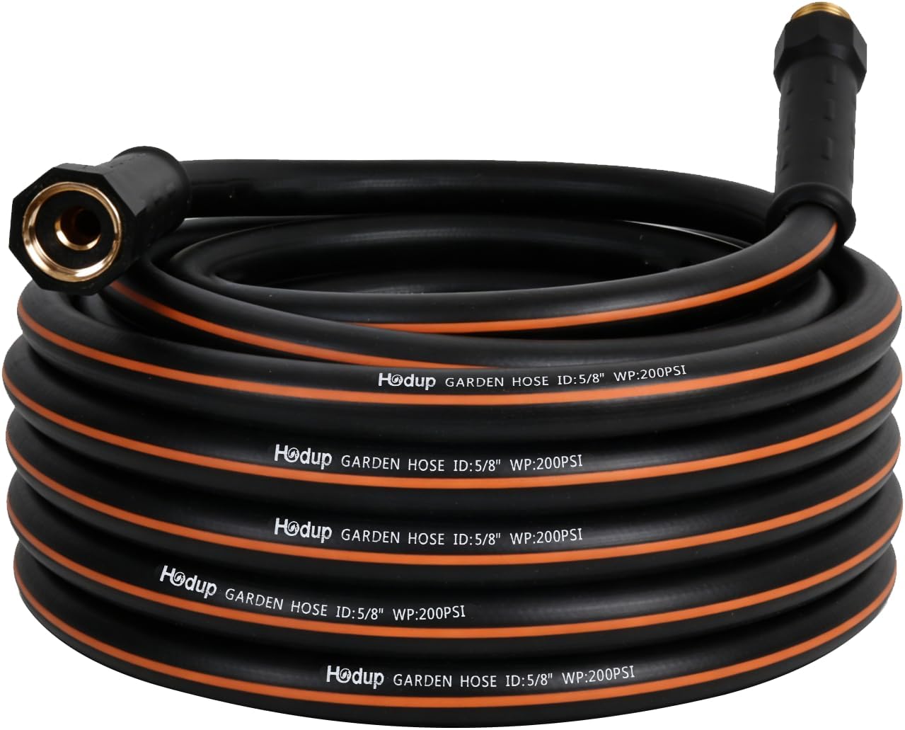 5/8 Inch Heavy Duty Garden Hose 50 FT - Non-Expandable Hybrid Rubber Water Hose, Flexible & Leakproof All-Weather Yard Hose with Solid Fittings, Black/Orange