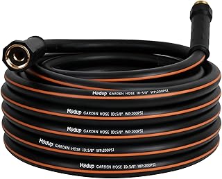 Heavy Duty 5/8 Inch Garden Hose – Flexible, Kink-Free & Leakproof with UV-Resistant Hybrid Rubber Hose for Outdoor Watering (Black Orange, 50 FT)