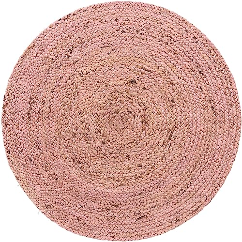 Image of Unique Loom Braided Jute Collection Area Rug - Dhaka (3' 3 inch Round, Light Pink)